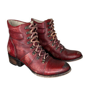 Freebird by Steven Gage Leather Boho Moto Boots Womens 8 Burgundy Red Distressed
